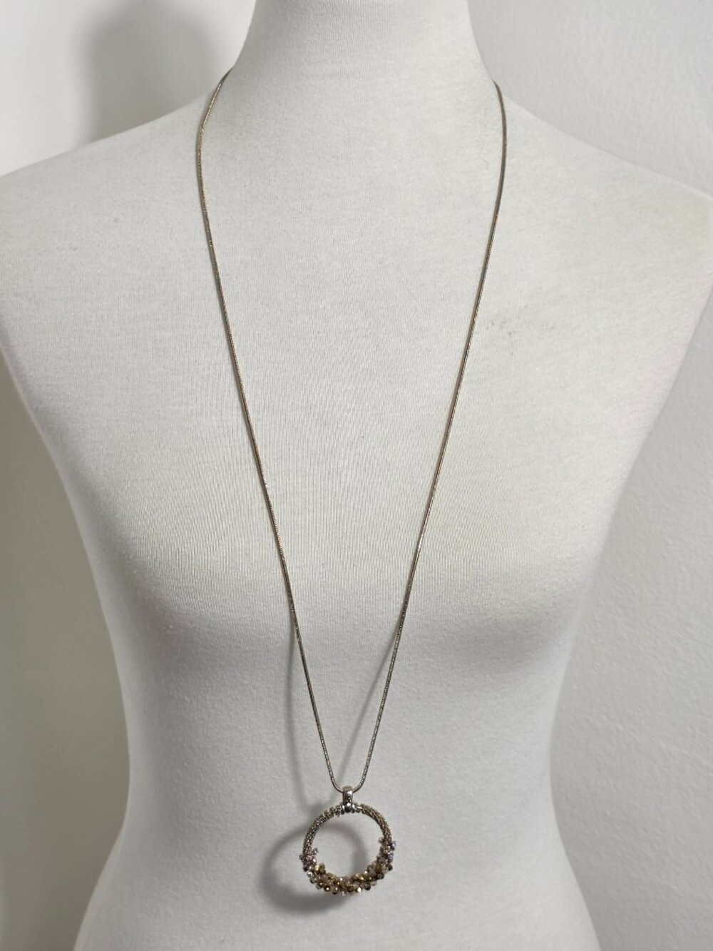 Kenneth Cole Circular Pendant Necklace Open Ring Shape Rhinestone Encrusted